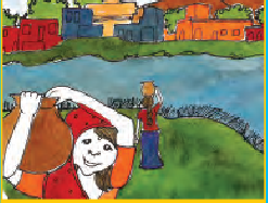 दो औरतें नहर से मटकों में पानी भर् रही  हैं। 