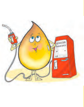 एक आयताकार आकार का ईंधन डिस्पेंसर और पेट्रोल की एक बड़ी बूंद।