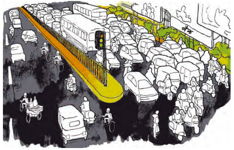 रेड सिग्नल पर कई स्कूटर, कार, ऑटोरिक्शा सड़क पर रुके।