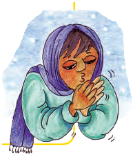 स्वेटर और मफलर पहने एक लड़का अपने हाथों पर फूंक मार रहा है।