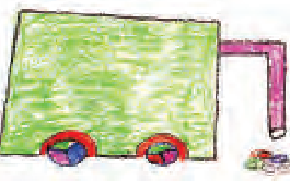 एक गाड़ी जैसा महीने जिसके पहिये भी हैं और आगे एक  पाइप जो की मिट्टी और गंद  खींच रहा है।