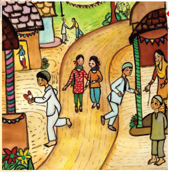 सभी घर सजे हुए हैं और बच्चे भी तैयार हो कर बाहर खड़े हैं।