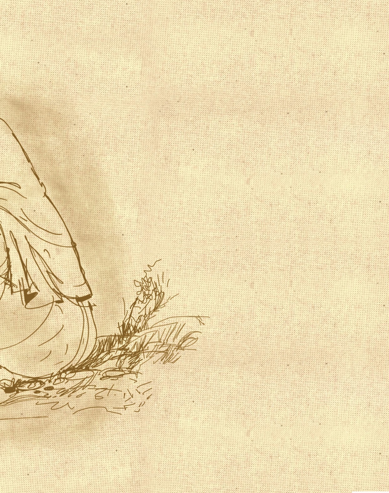 एक अधूरा चित्र जिसमे एक व्यक्ति मिट्टी पर बैठा दिख रहा है।