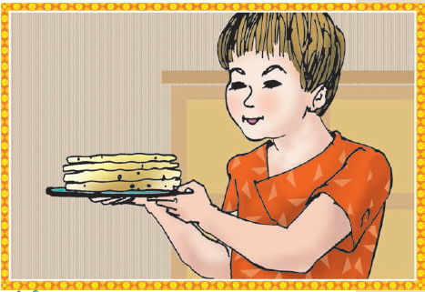 एक लड़की के हाथों में एक थाली है और उसमे चार रोटियाँ हैं।