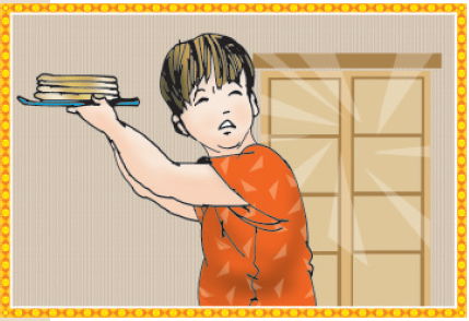 लड़का खाने की थाली हाथ मे लिए भाग रहा है।