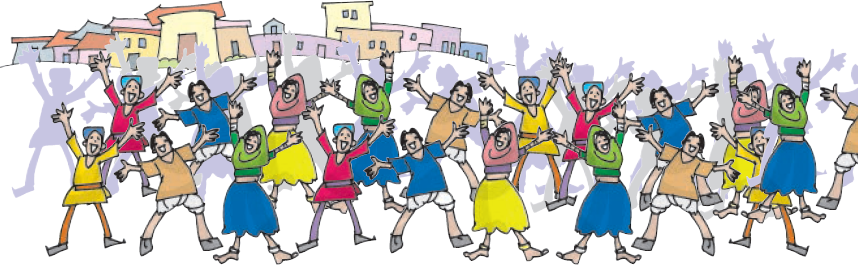 प्रजा खुशी से नाच रही है।