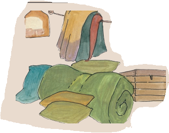 कुछ चादरें , बोरियाँ और बिस्तर।