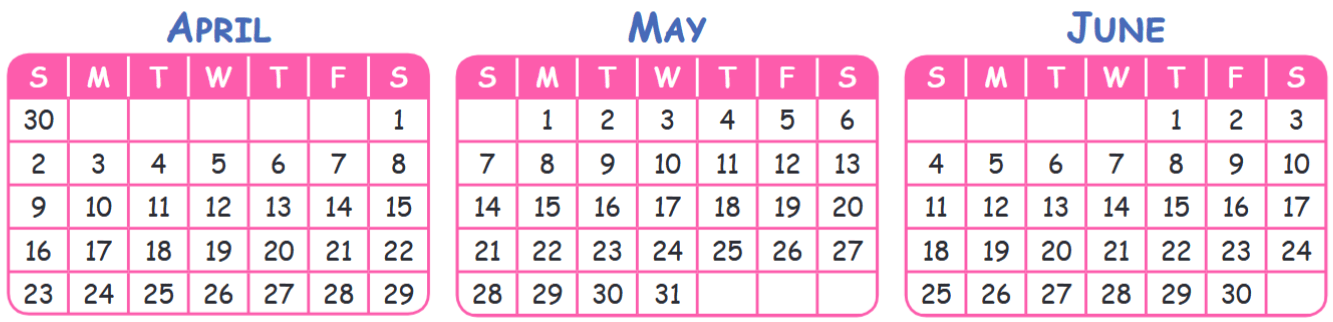 Calender of April May June