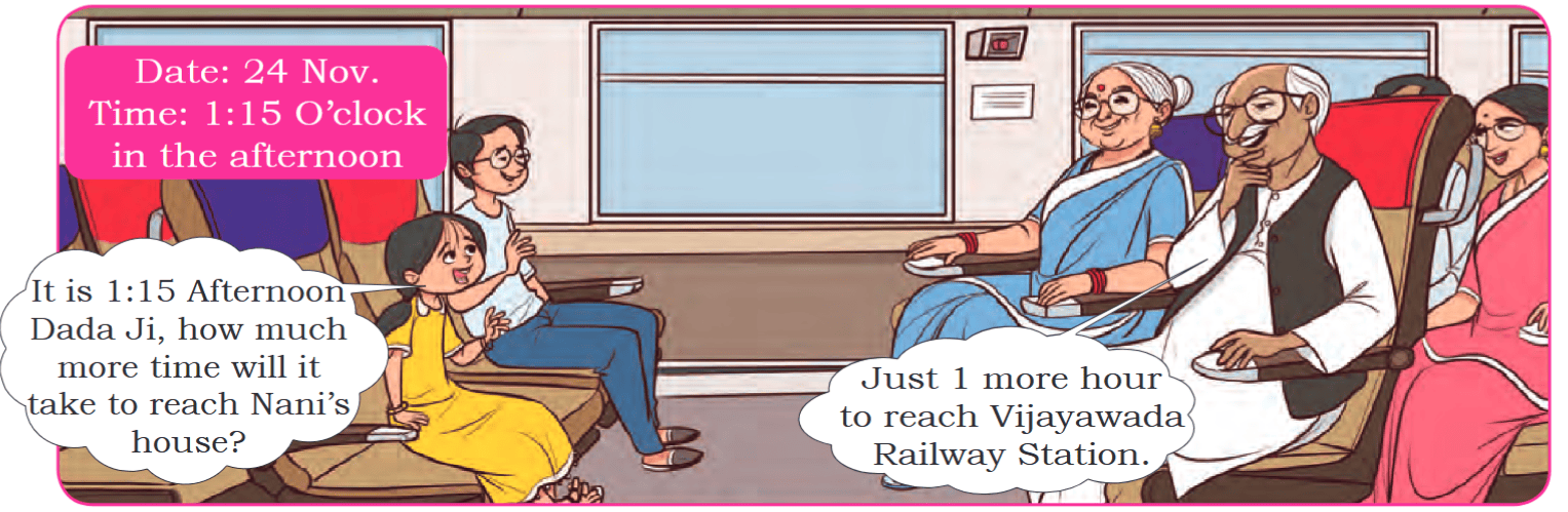 Date: 24 Nov. Time: 1:15 O’clock in the afternoon It is 1:15 Afternoon Dada Ji, how much more time will it take to reach Nani’s house? Just 1 more hour to reach Vijayawada Railway Station.