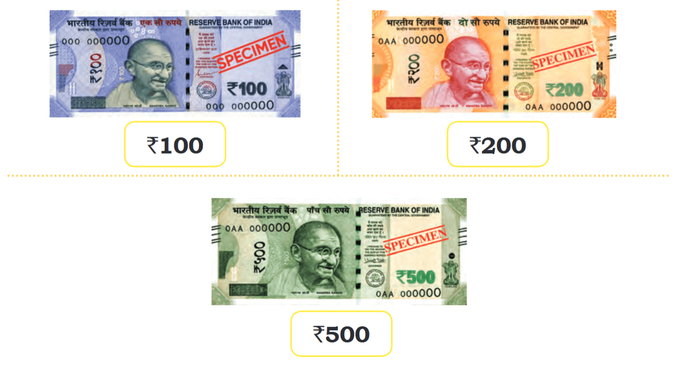 rupees 100 rupees 200 rupees 500