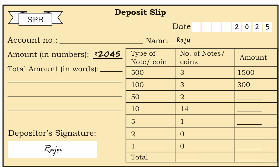 Raju's deposit slip