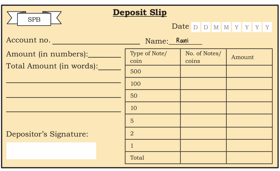 Rani's deposit slip