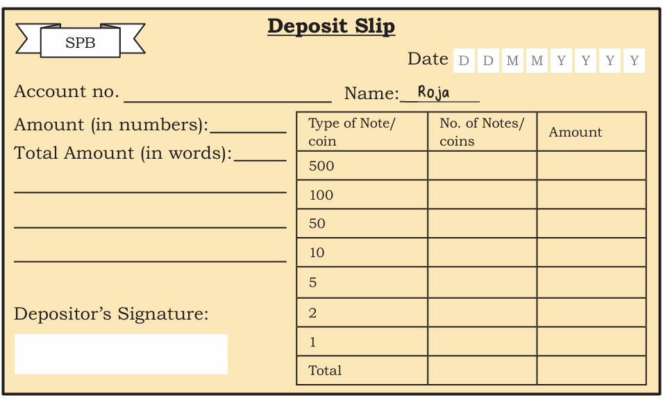 Roja's deposit slip