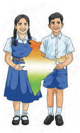 Shanti and her friend holding a map of India