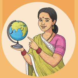 A teacher pointing at a globe