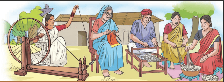 People spinning and weaving