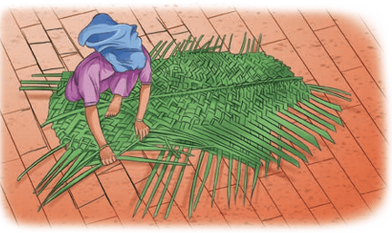 Weaving a green mat