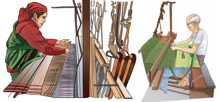 Woman working on a loom