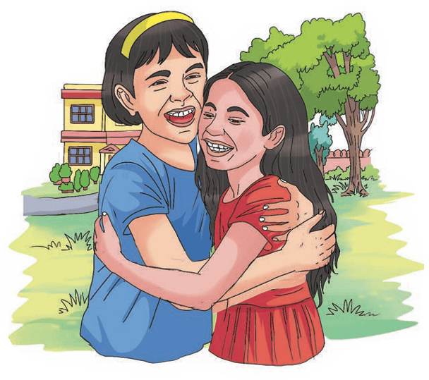 Two friends hugging