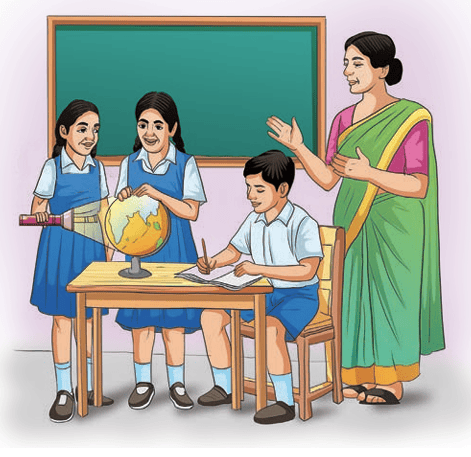 Teacher and students doing globe and torch activity