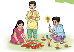 Lighting lamps during Diwali