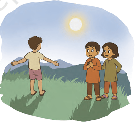 Boy facing sunrise