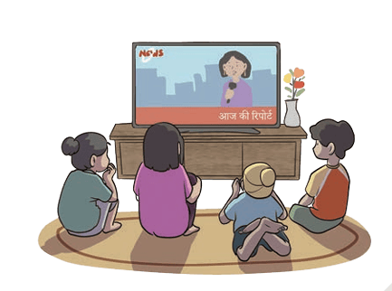 Children watching TV news