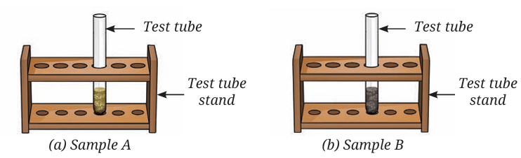 Samples A and B in dilute hydrochloric acid