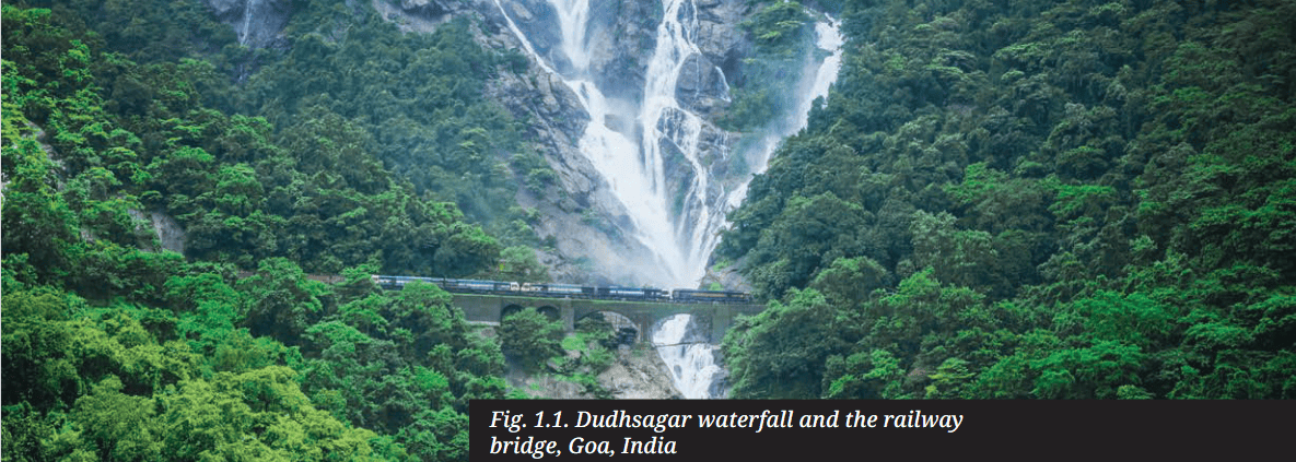 Dudhsagar waterfall and the railway
bridge, Goa, India