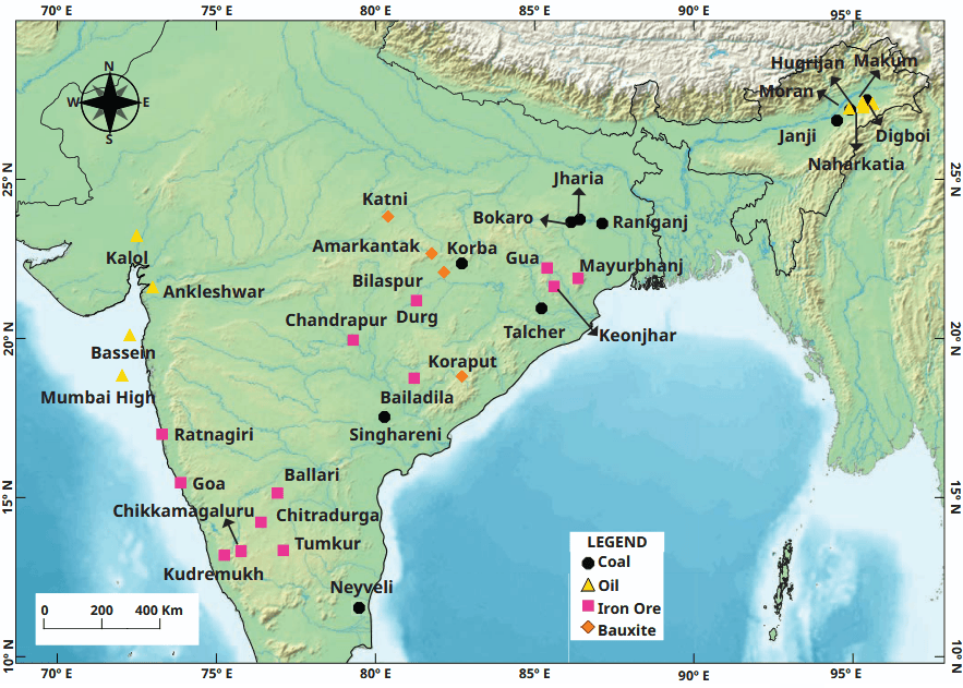 Fig. 1.11. Distribution of important minerals.
