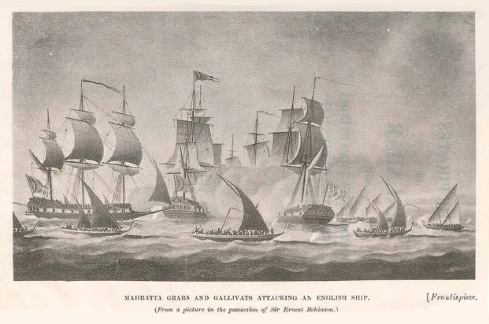 Maratha-Grabs-and-Gallivats-attacking-an-English-Ship