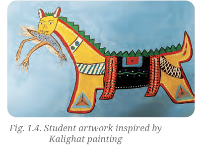 Student artwork inspired by Kalighat painting