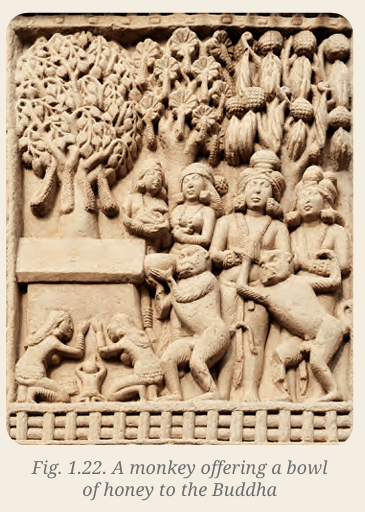 Relief of monkey offering honey