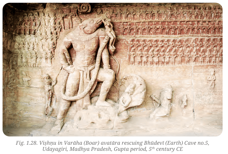 Viṣhṇu in Varāha avatāra rescuing Bhūdevī at Udayagiri