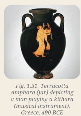 Terracotta Amphora depicting a man playing a kithara