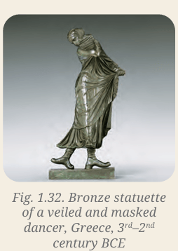 Bronze statuette of a veiled and masked dancer