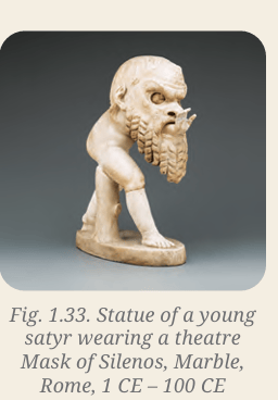 Statue of a young satyr wearing a theatre mask