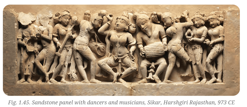 Sandstone panel with dancers and musicians, Sikar