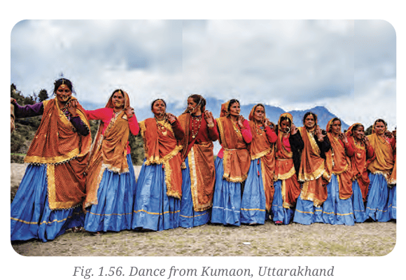 Group of women performing a traditional dance in Kumaon, Uttarakhand