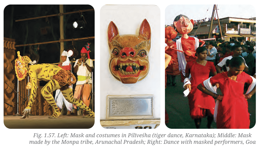 Tiger dance mask and costume from Karnataka