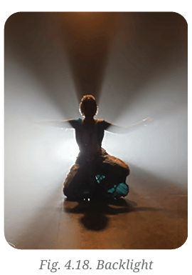A single actor silhouetted on stage by a strong beam of light coming from directly behind them.
