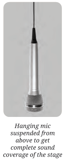 A sleek, cylindrical silver hanging microphone suspended vertically from its cable.