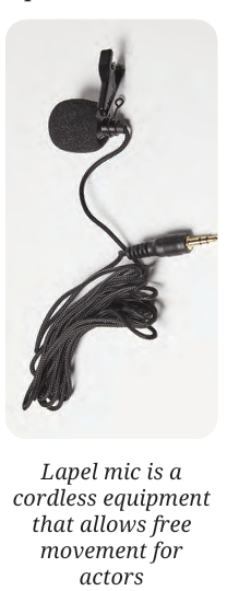 A compact clip-on lapel microphone with its connected audio cable.