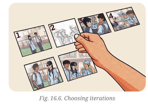 Hand selecting comic strip iterations