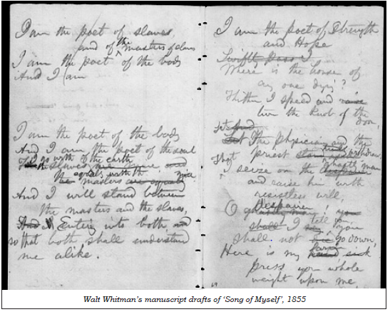 Walt Whitman’s manuscript drafts of ‘Song of Myself’, 1855